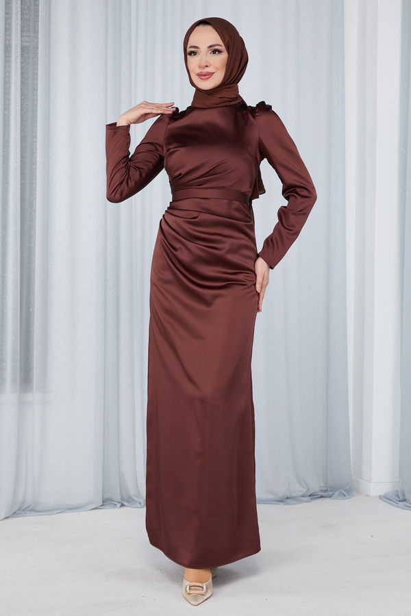 Abiye Elbise Kahverengi - 23686 KAHVERENGİ