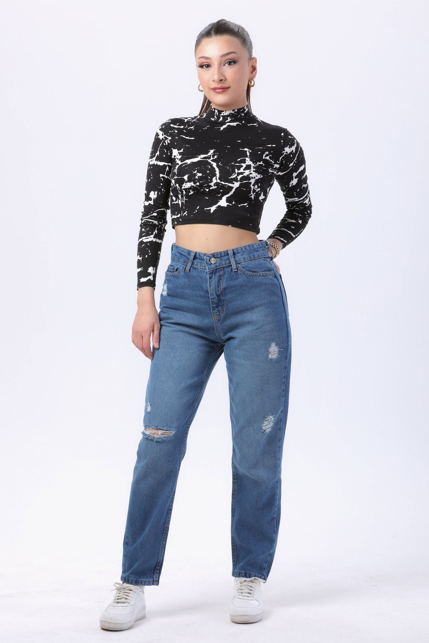 Mom Jeans Kot Pantolon Mavi - 23809