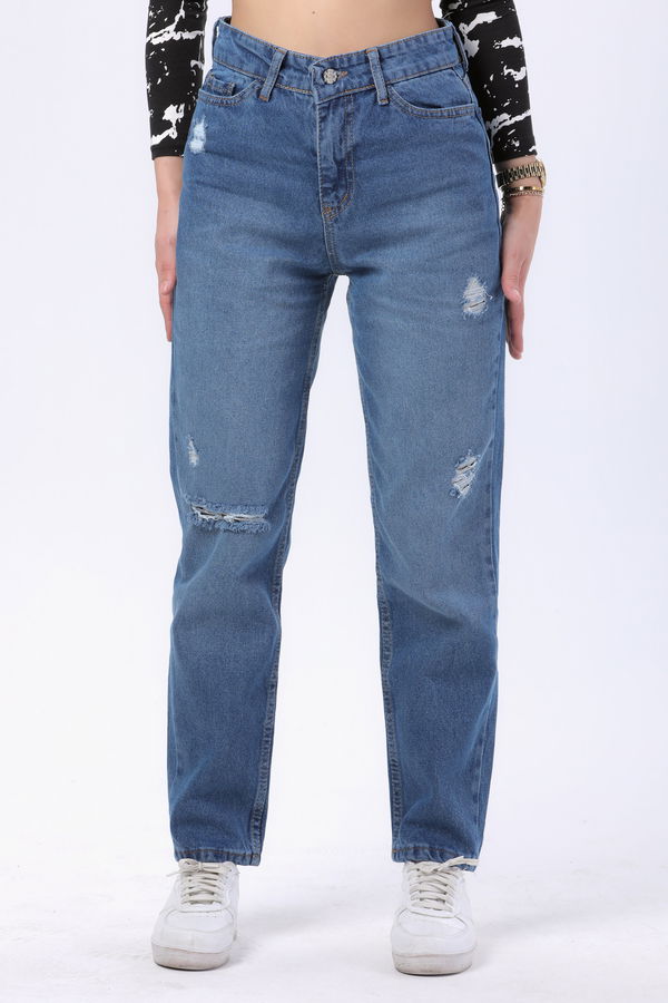 Mom Jeans Kot Pantolon Mavi - 23809
