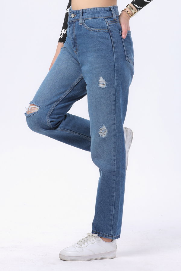 Mom Jeans Kot Pantolon Mavi - 23809