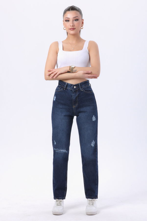 Mom Jeans Kot Pantolon Mavi - 23809 MAVİ