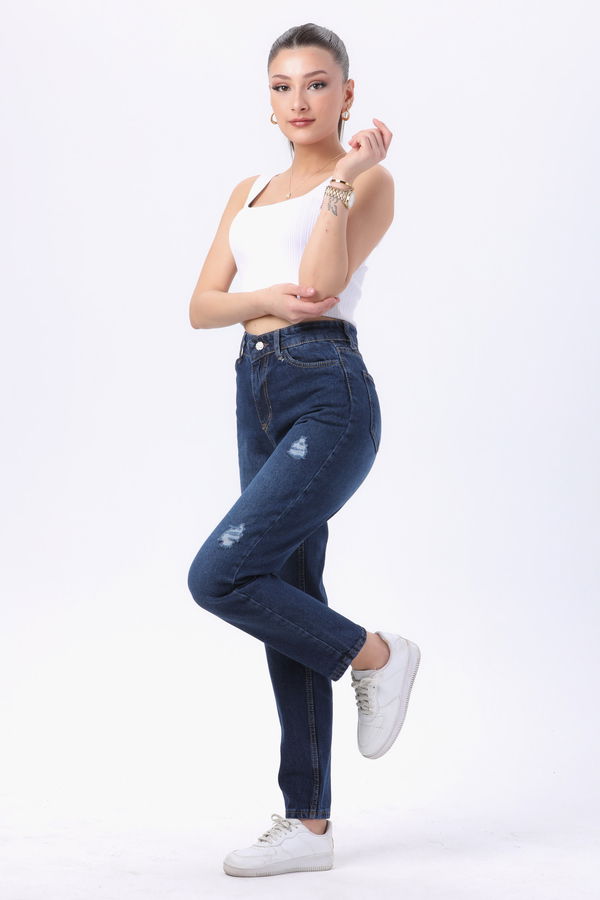 Mom Jeans Kot Pantolon Mavi - 23809 MAVİ