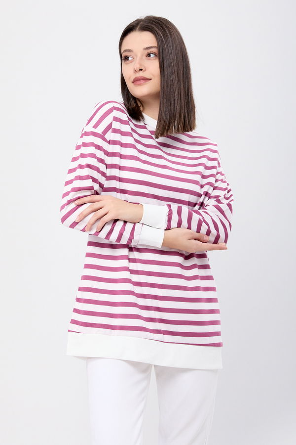 Çizgili Tunik Mürdüm - 23891