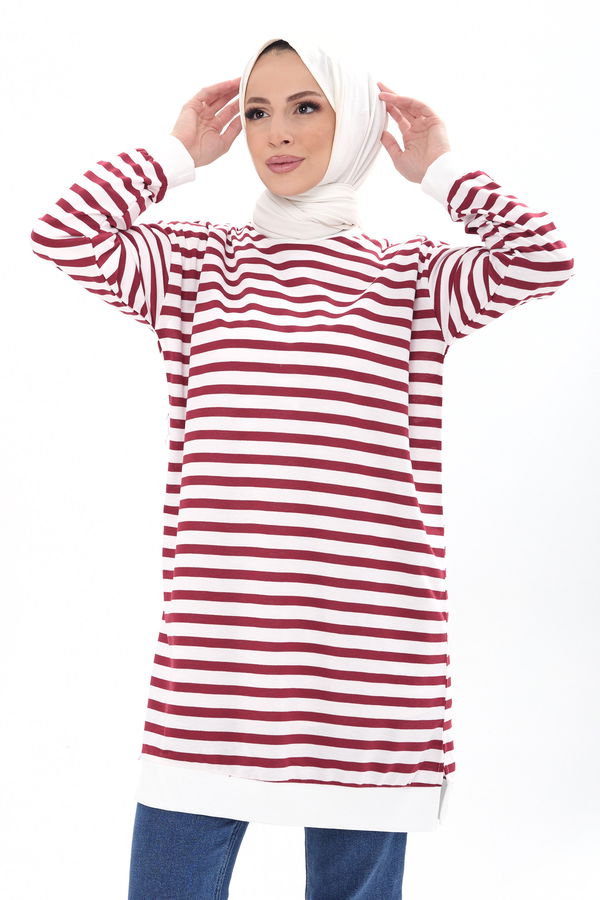 Çizgili Tunik Bordo - 23925
