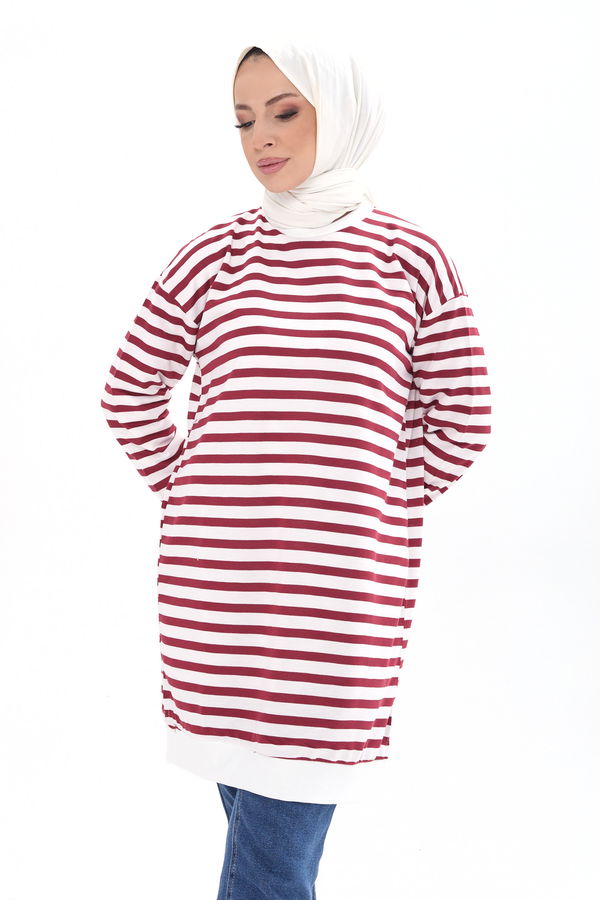 Çizgili Tunik Bordo - 23925