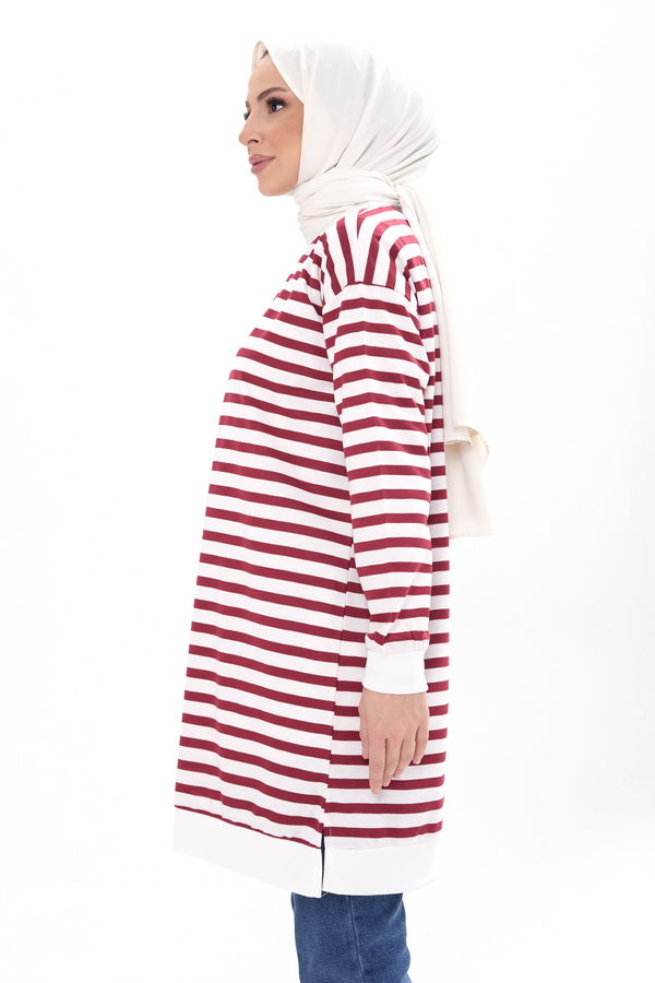 Çizgili Tunik Bordo - 23925