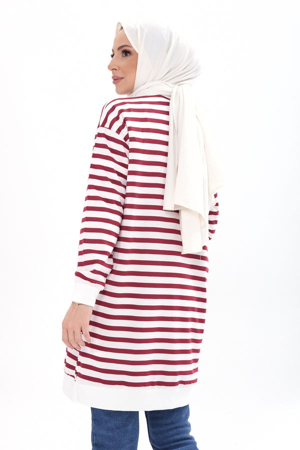 Çizgili Tunik Bordo - 23925
