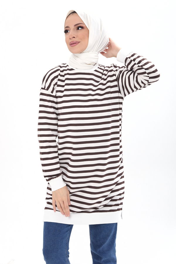 Çizgili Tunik Kahverengi - 23925 KAHVERENGİ