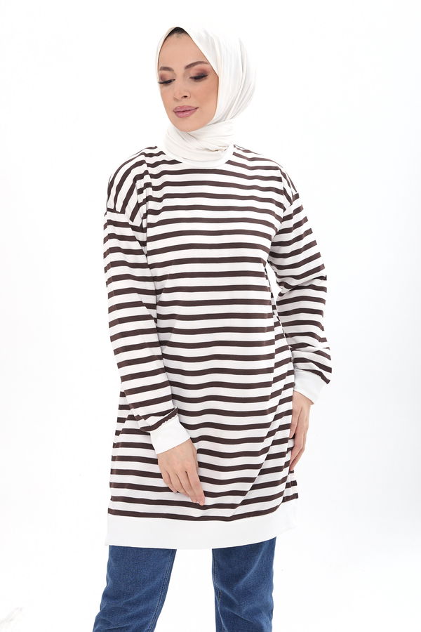 Çizgili Tunik Kahverengi - 23925 KAHVERENGİ