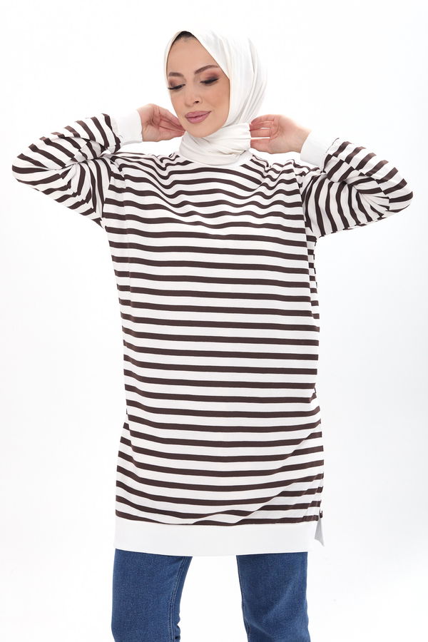 Çizgili Tunik Kahverengi - 23925 KAHVERENGİ