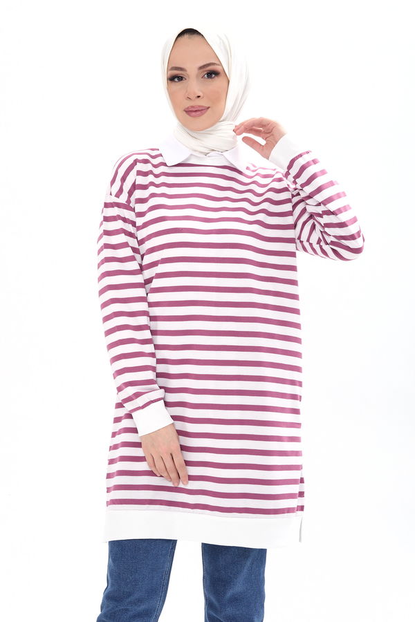 Çizgili Tunik Mürdüm - 23925 MÜRDÜM