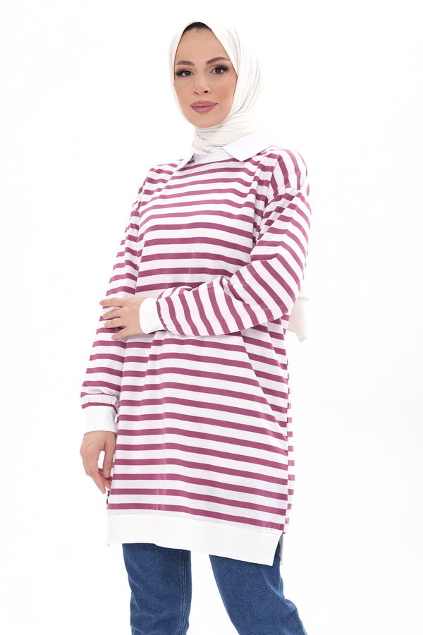 Çizgili Tunik Mürdüm - 23925 MÜRDÜM