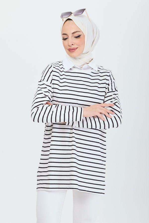 Çizgili Tunik Siyah - 24187