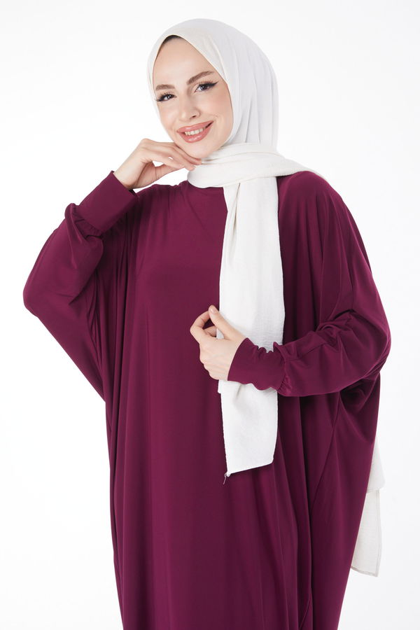 Yarasa Kollu Elbise Mürdüm - 24940