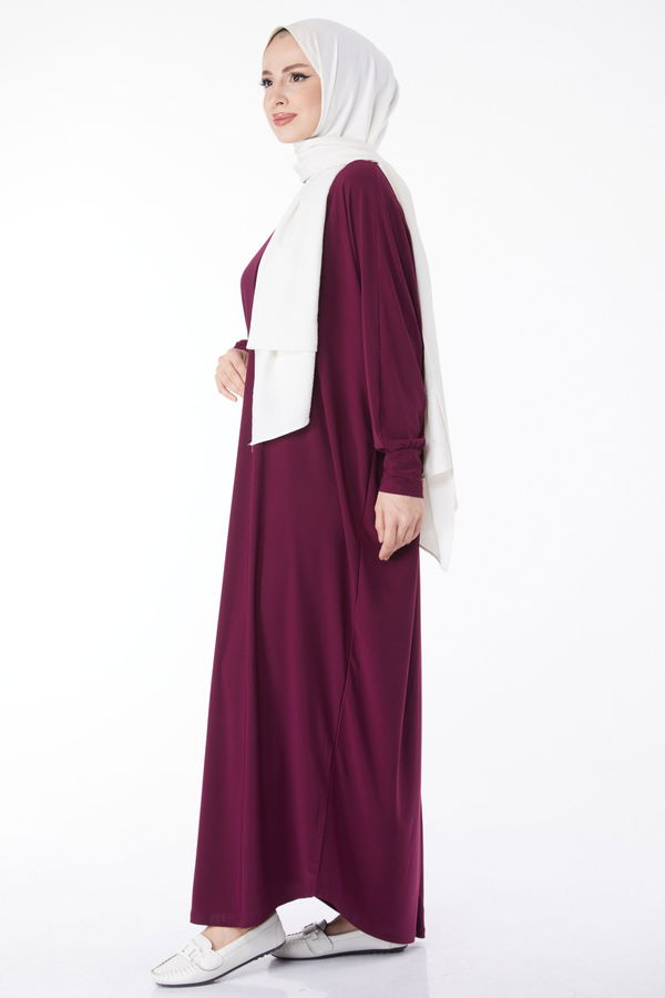 Yarasa Kollu Elbise Mürdüm - 24940