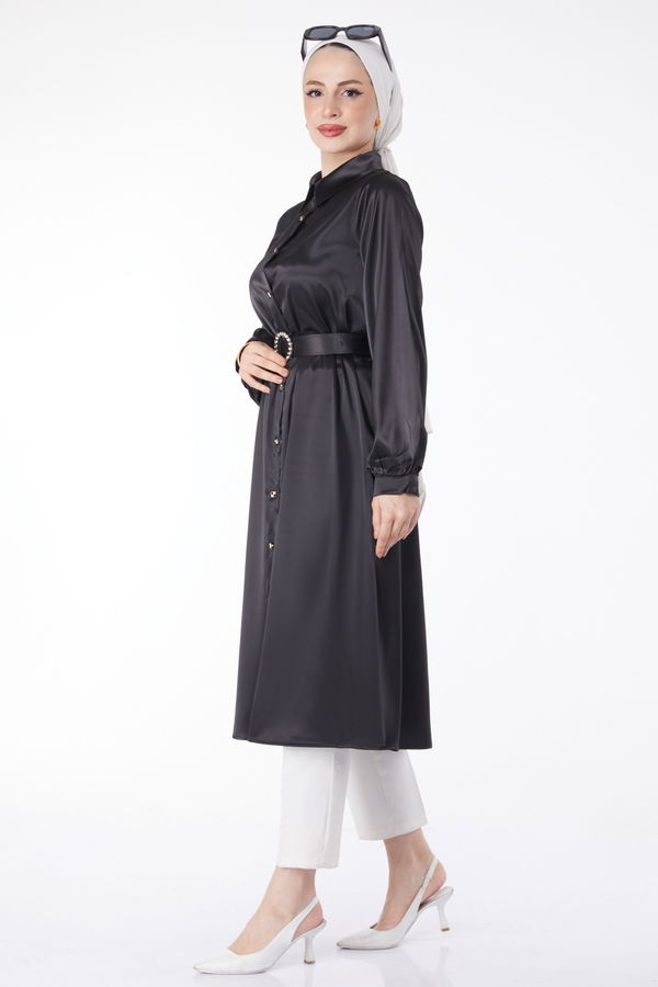 Parlak Kemerli Elbise Siyah - 24960