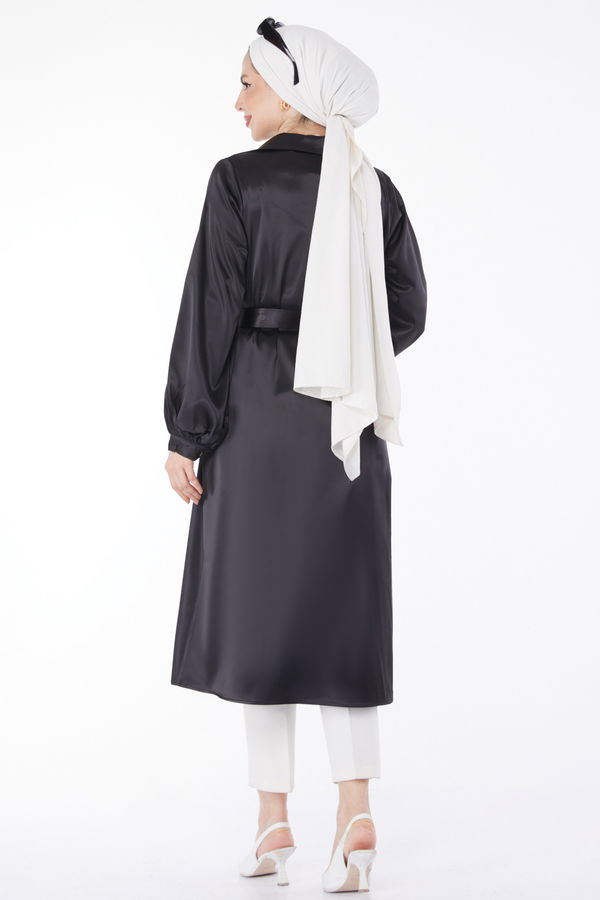 Parlak Kemerli Elbise Siyah - 24960