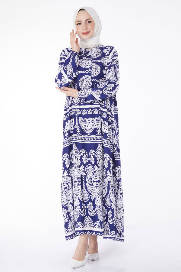 Desenli Renkli Elbise Lacivert - 24988 LACİVERT