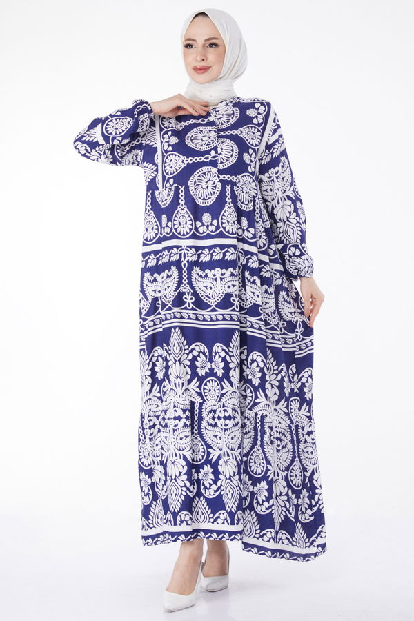 Desenli Renkli Elbise Lacivert - 24988 LACİVERT