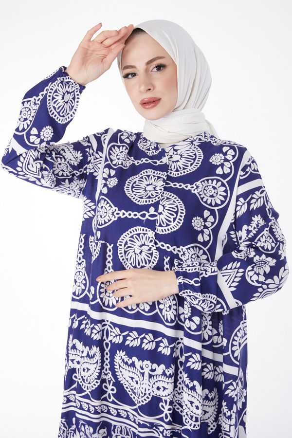 Desenli Renkli Elbise Lacivert - 24988 LACİVERT