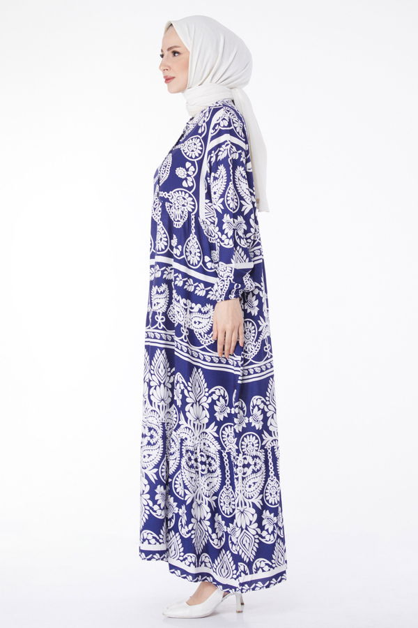 Desenli Renkli Elbise Lacivert - 24988 LACİVERT
