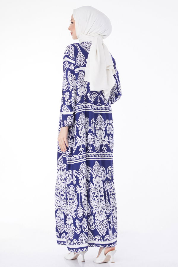 Desenli Renkli Elbise Lacivert - 24988 LACİVERT