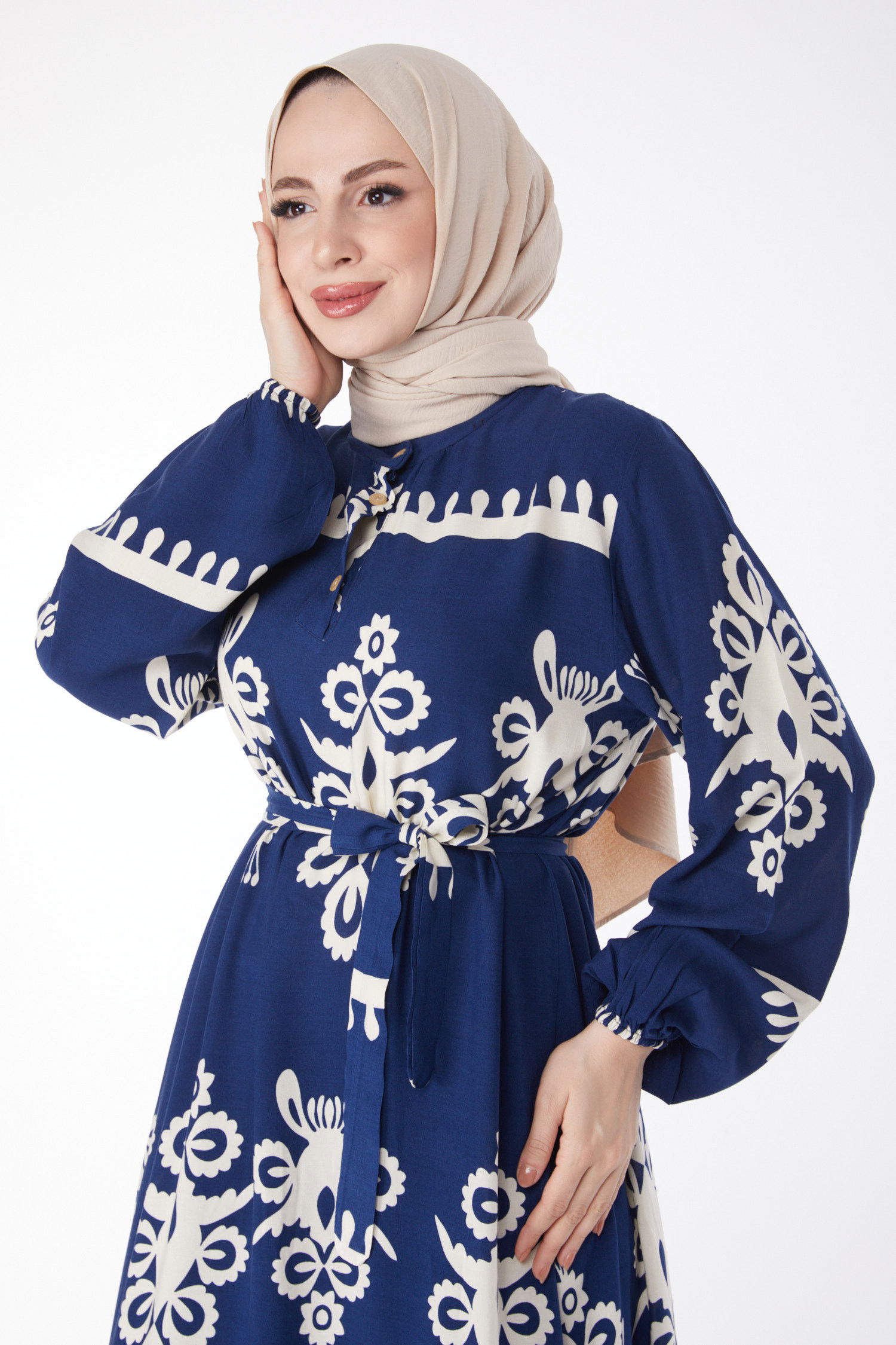 Desenli Renkli Elbise Lacivert - 24989 LACİVERT