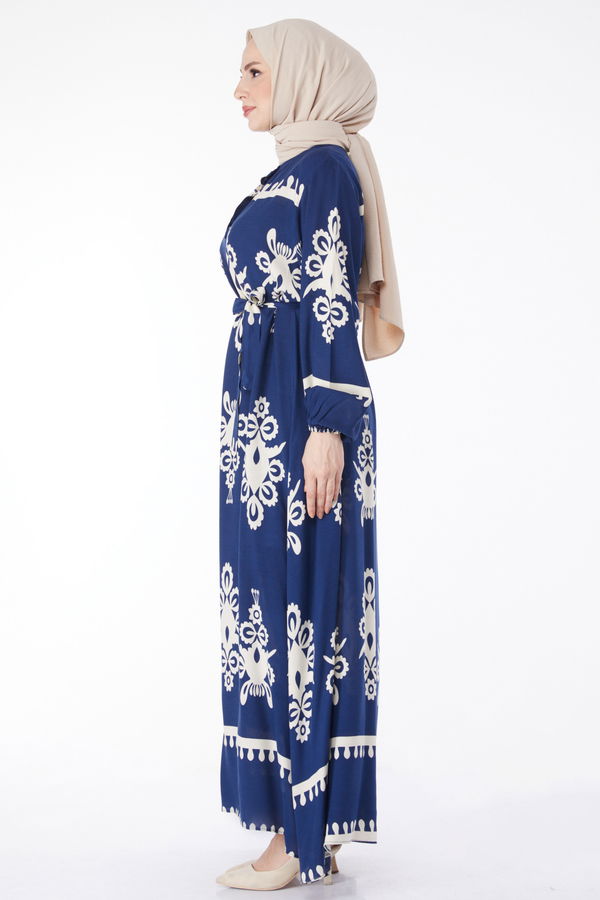 Desenli Renkli Elbise Lacivert - 24989 LACİVERT