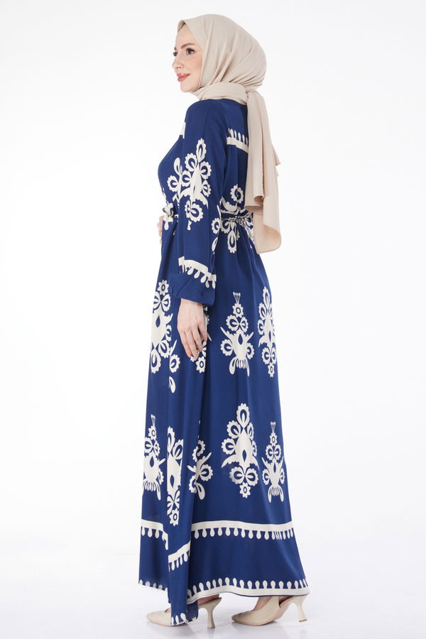Desenli Renkli Elbise Lacivert - 24989 LACİVERT