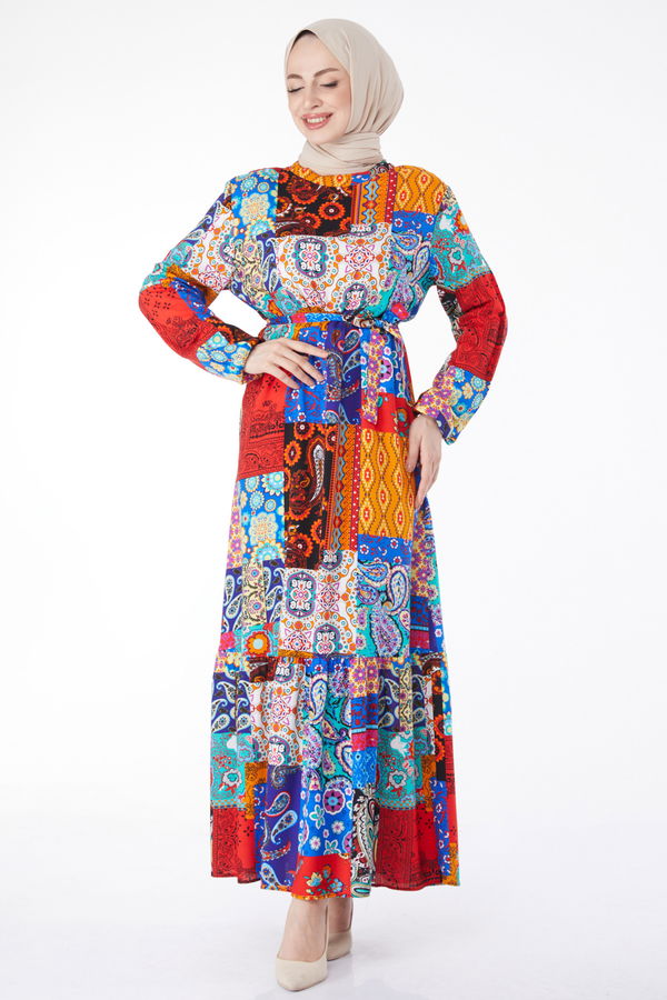 Desenli Renkli Elbise Sarı - 24994