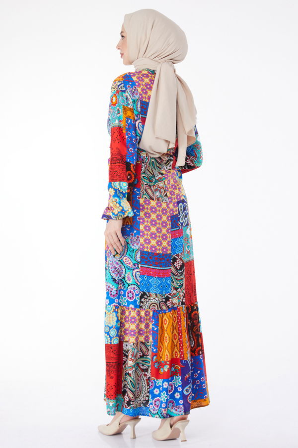 Desenli Renkli Elbise Sarı - 24994