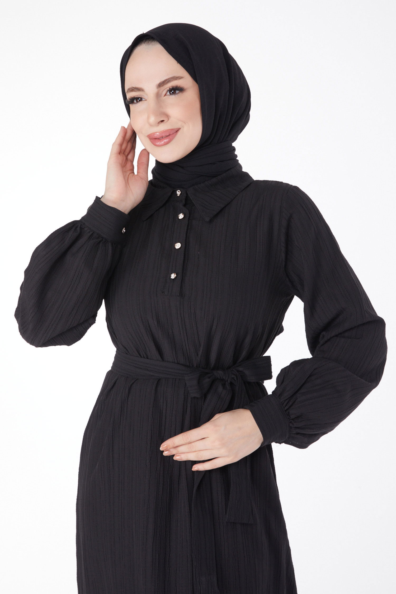 Kuşaklı Elbise Siyah - 24996