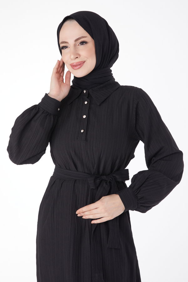 Kuşaklı Elbise Siyah - 24996