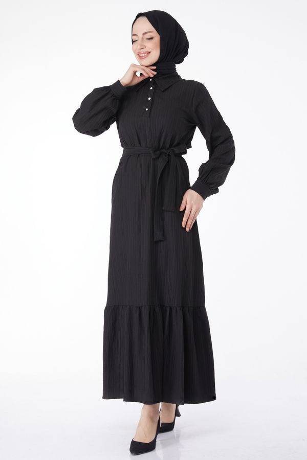 Kuşaklı Elbise Siyah - 24996