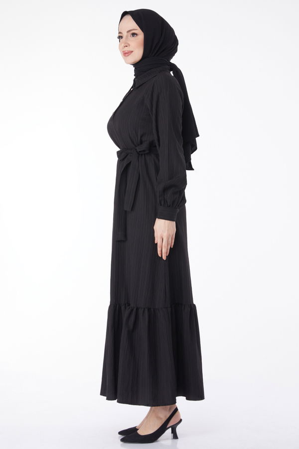 Kuşaklı Elbise Siyah - 24996
