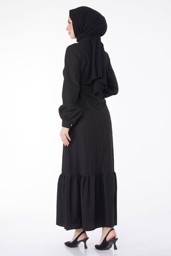 Kuşaklı Elbise Siyah - 24996