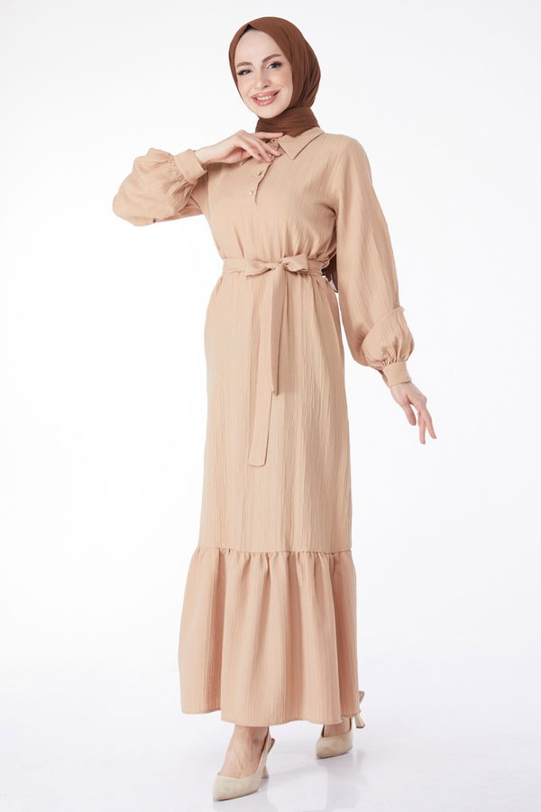 Kuşaklı Elbise Vizon - 24996