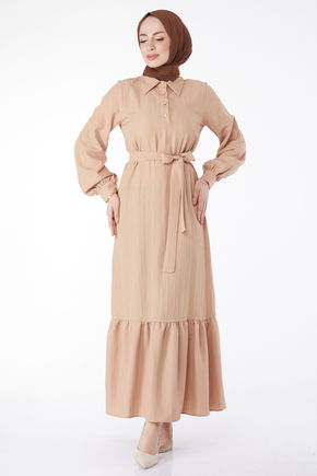 Kuşaklı Elbise Vizon - 24996