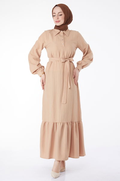 Kuşaklı Elbise Vizon - 24996