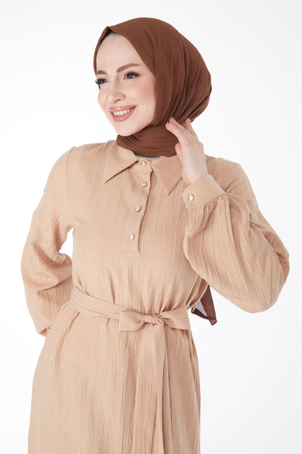Kuşaklı Elbise Vizon - 24996