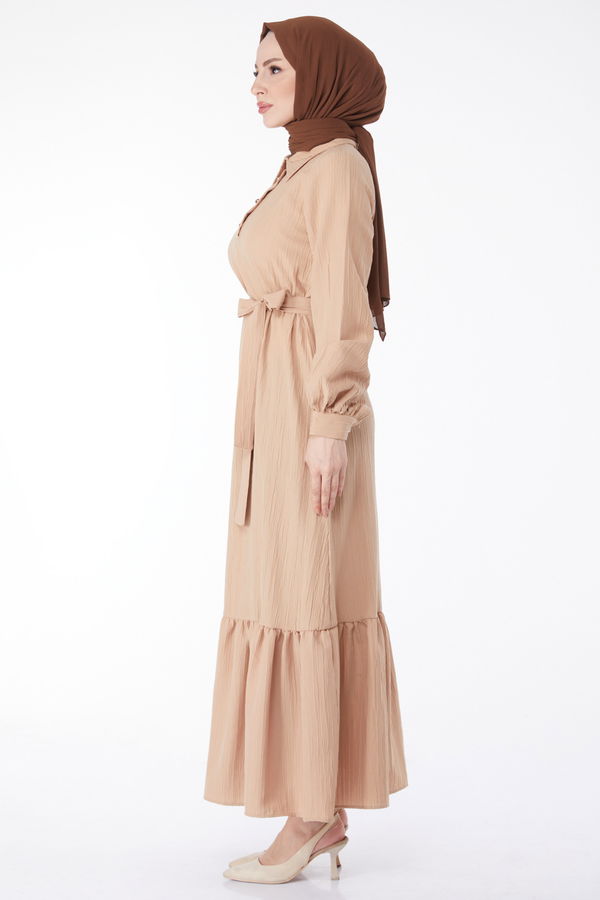Kuşaklı Elbise Vizon - 24996