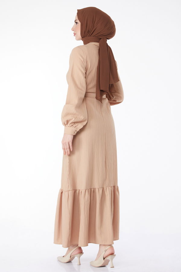 Kuşaklı Elbise Vizon - 24996