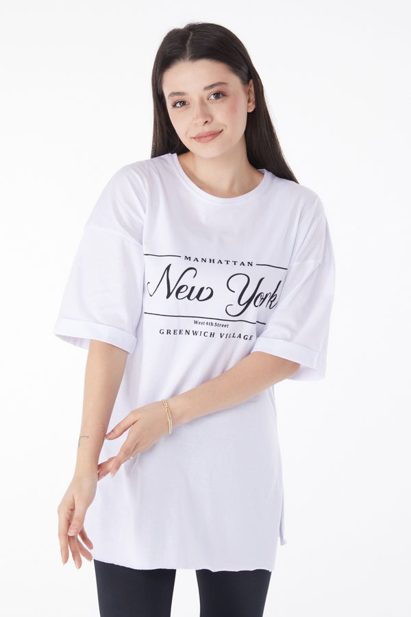 Kısa Kollu Baskılı T-shirt Beyaz - 25136