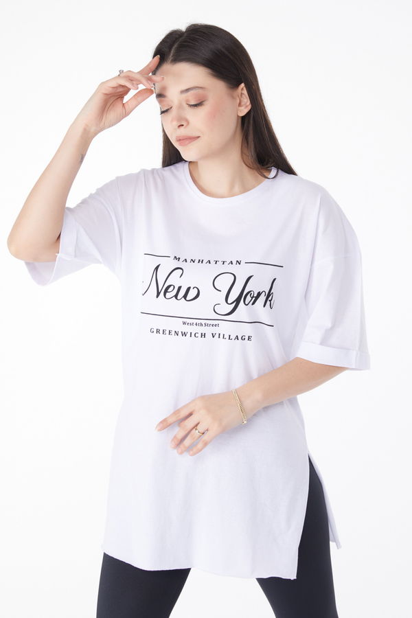 Kısa Kollu Baskılı T-shirt Beyaz - 25136