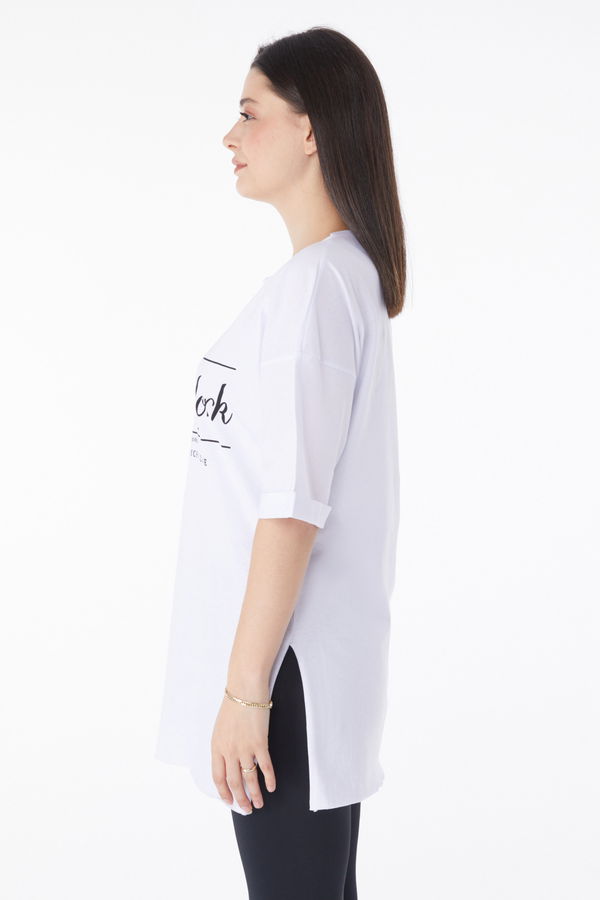 Kısa Kollu Baskılı T-shirt Beyaz - 25136
