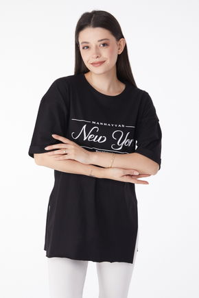 Kısa Kollu Baskılı T-shirt Siyah - 25136