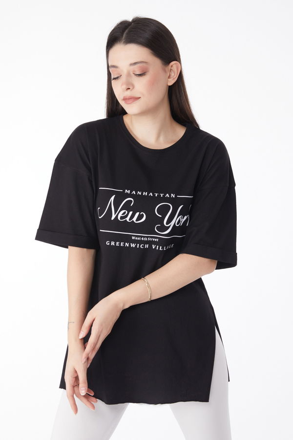 Kısa Kollu Baskılı T-shirt Siyah - 25136