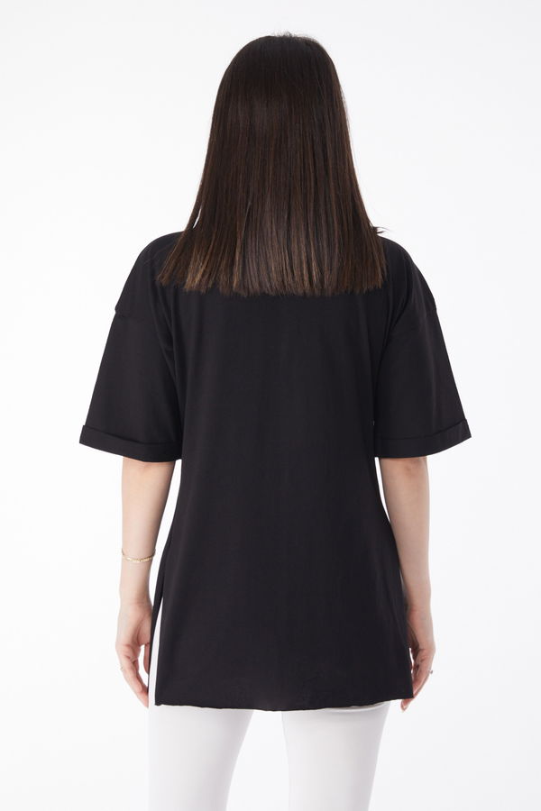 Kısa Kollu Baskılı T-shirt Siyah - 25136