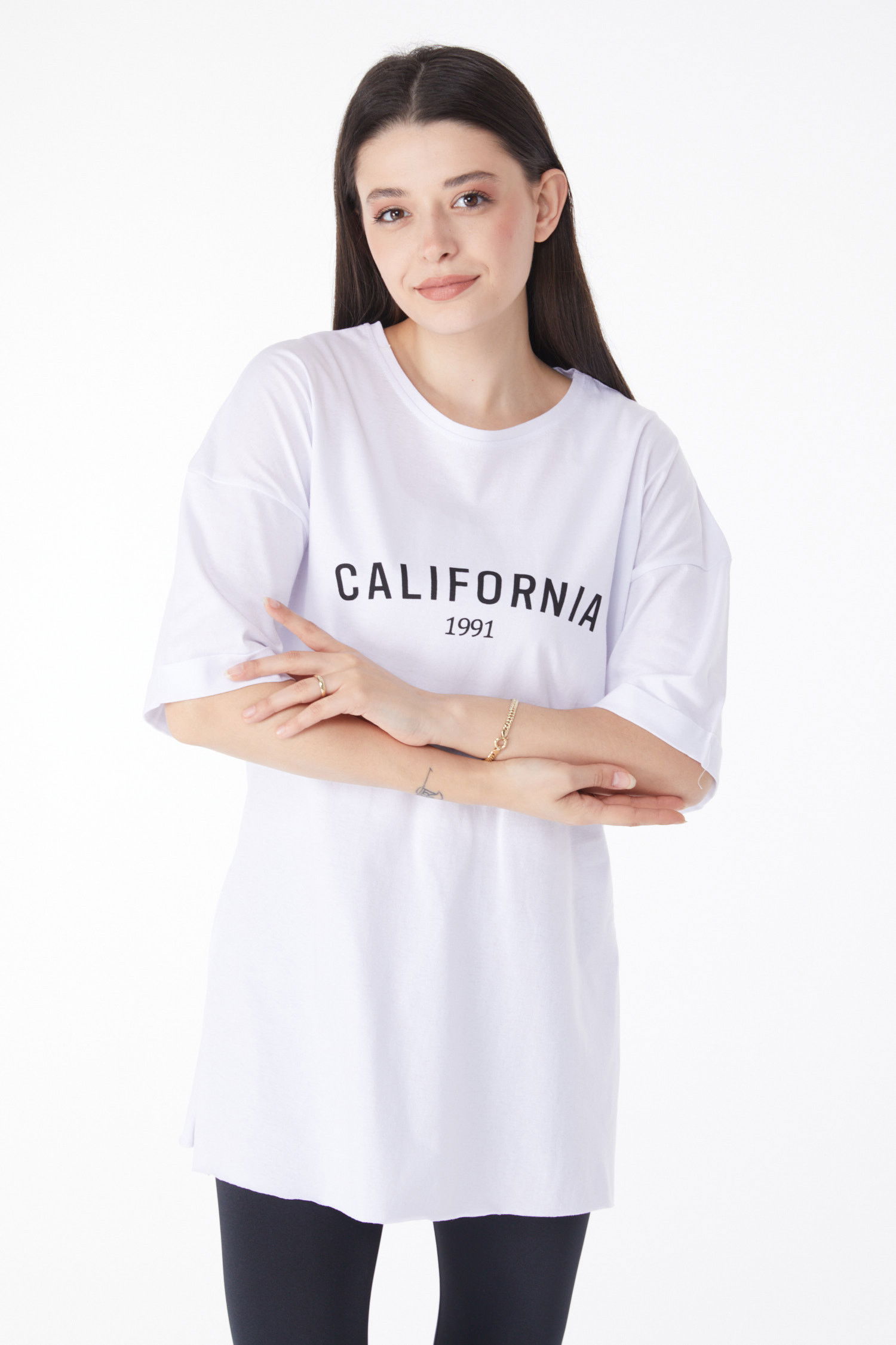 Kısa Kollu Baskılı T-shirt Beyaz - 25137