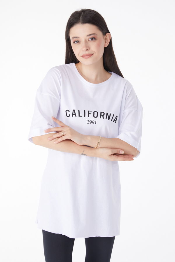 Kısa Kollu Baskılı T-shirt Beyaz - 25137